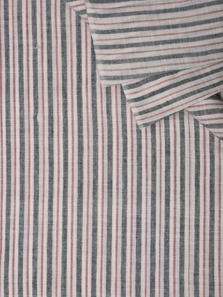 White and Grey Cotton Handloom 2.5mts Fabric With Strips Design f0185