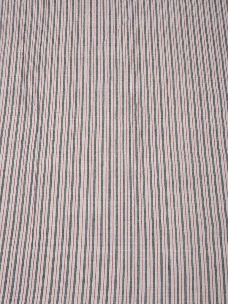 White and Grey Cotton Handloom 2.5mts Fabric With Strips Design f0185