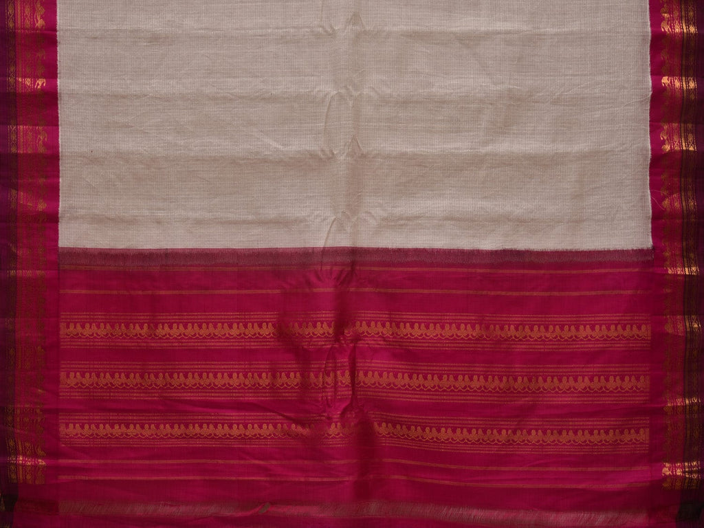 White and Pink Gadwal Cotton Handloom Saree with Checks Design No Blouse g0321