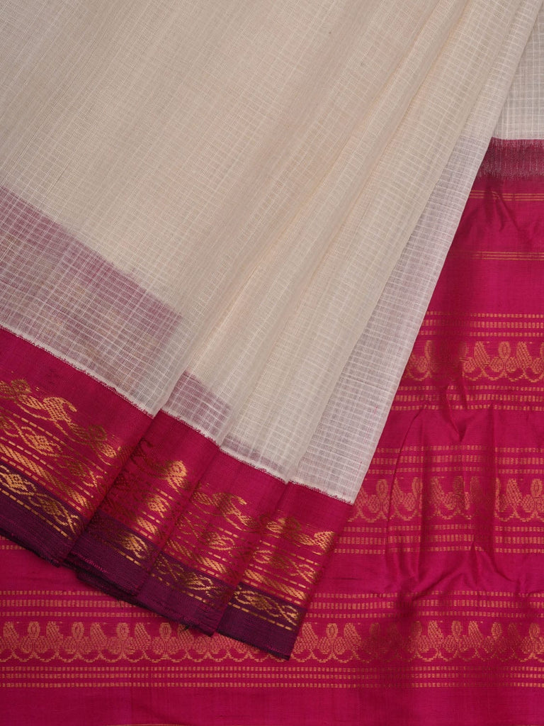 White and Pink Gadwal Cotton Handloom Saree with Checks Design No Blouse g0321