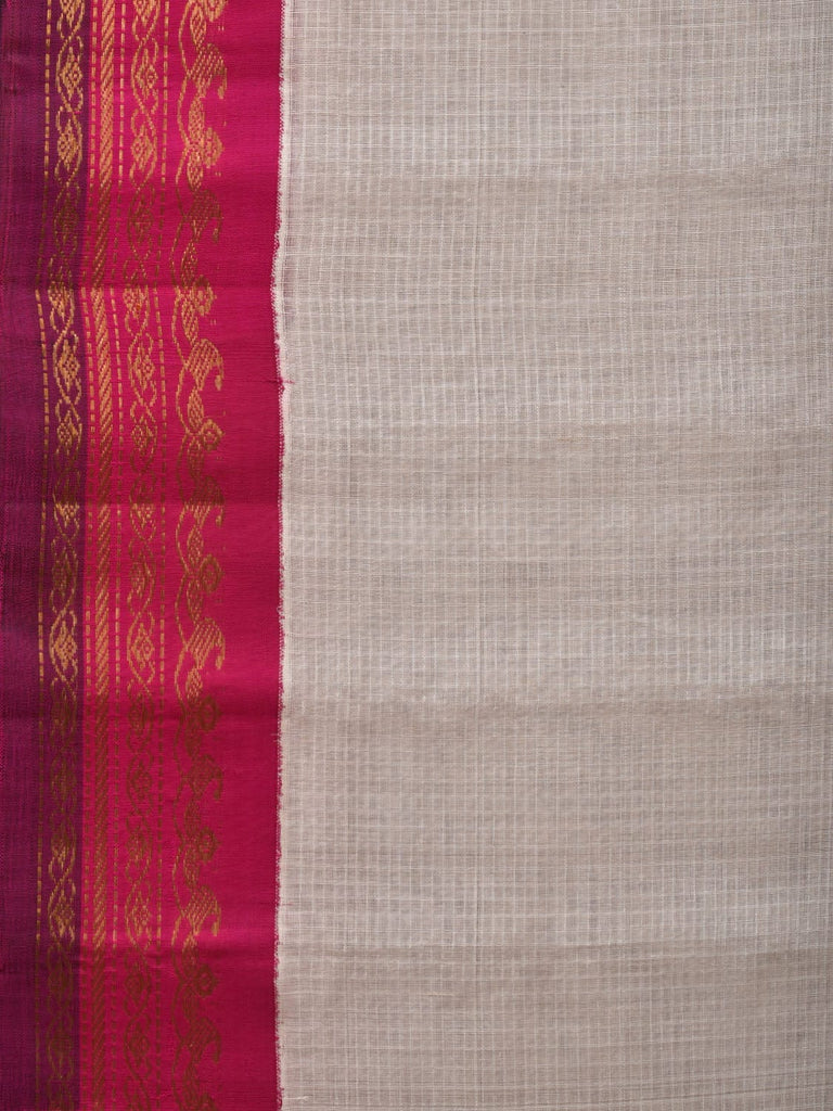 White and Pink Gadwal Cotton Handloom Saree with Checks Design No Blouse g0321