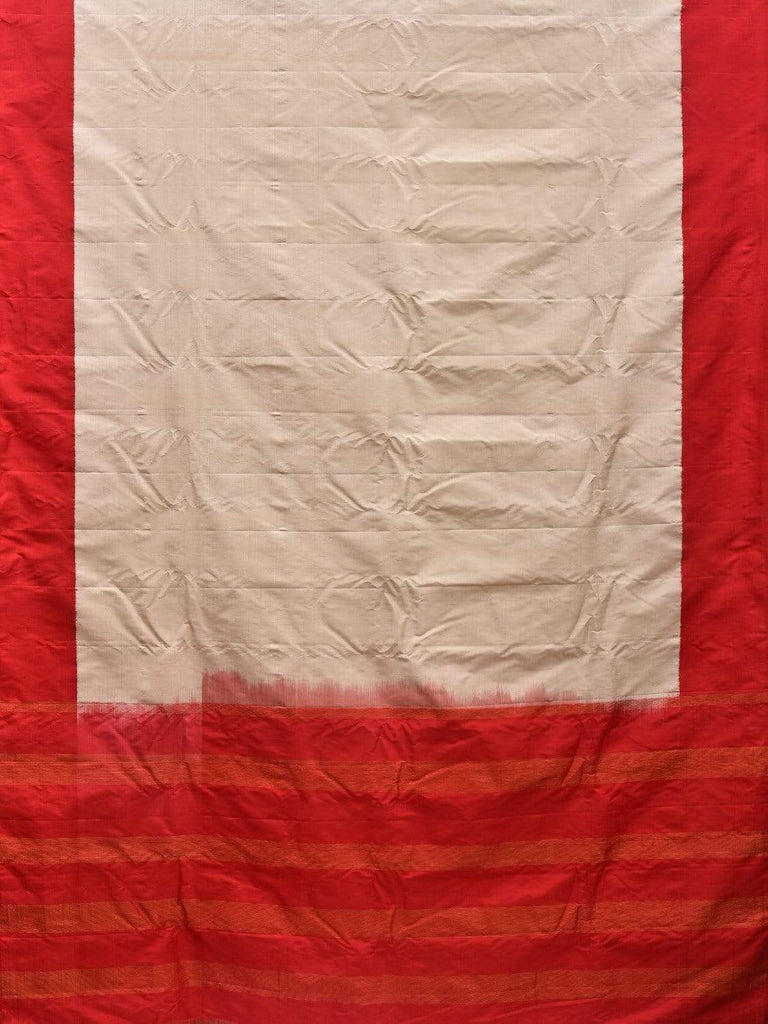 White and Red Gadwal Cotton Handloom Plain Saree with Strips Pallu Design g0280