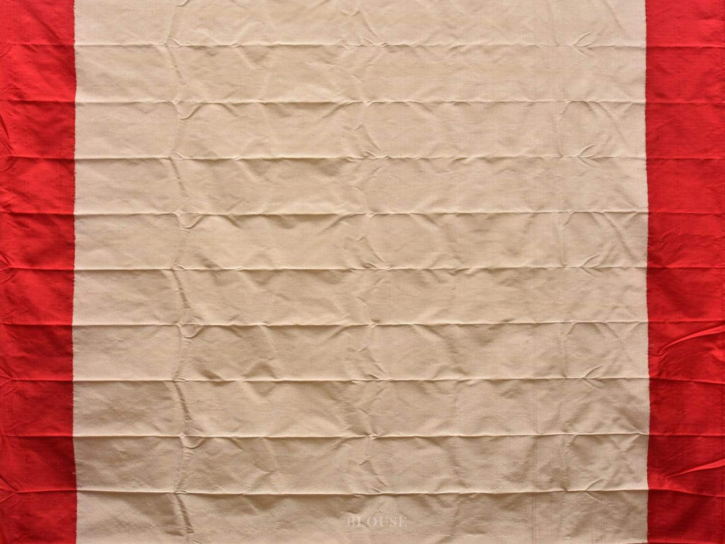 White and Red Gadwal Cotton Handloom Plain Saree with Strips Pallu Design g0280