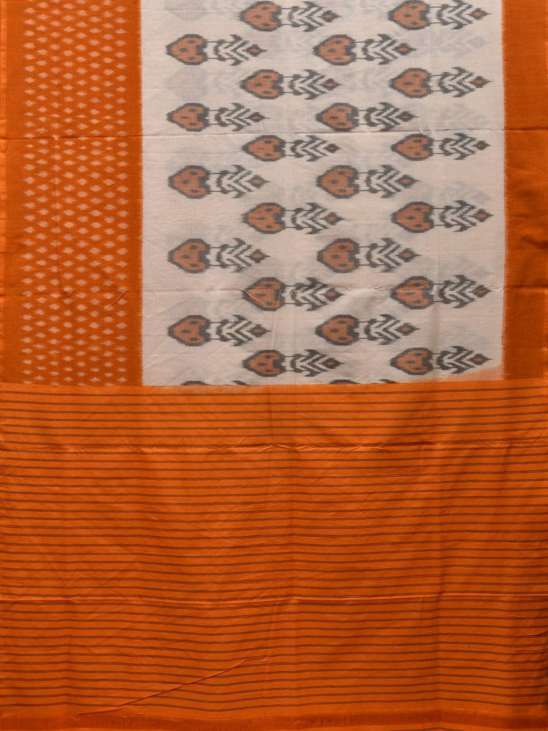 White and Yellow Pochampally Ikat Cotton Handloom Saree with Body Buta Design i0690