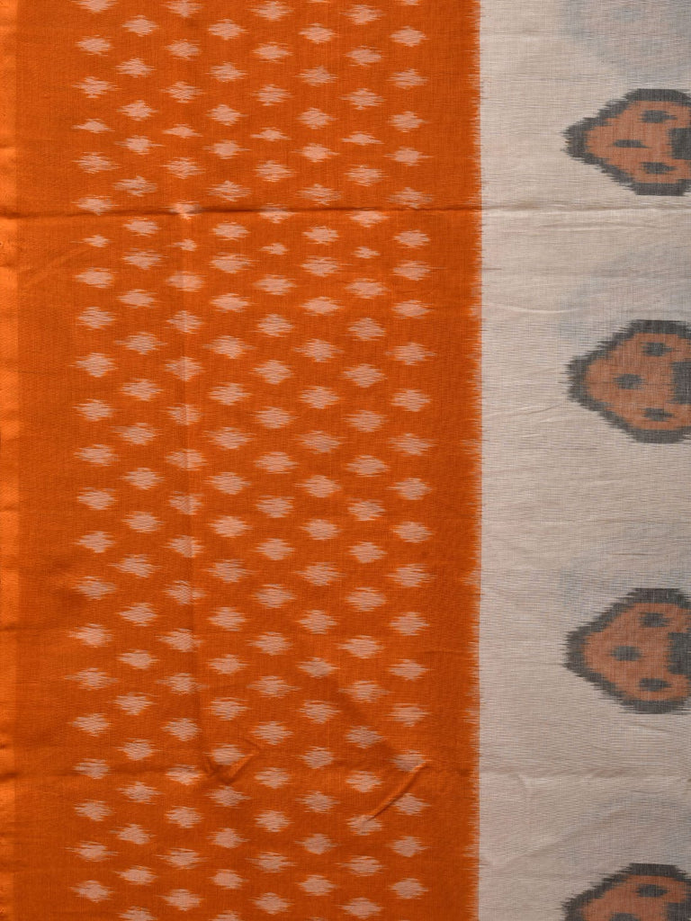 White and Yellow Pochampally Ikat Cotton Handloom Saree with Body Buta Design i0690