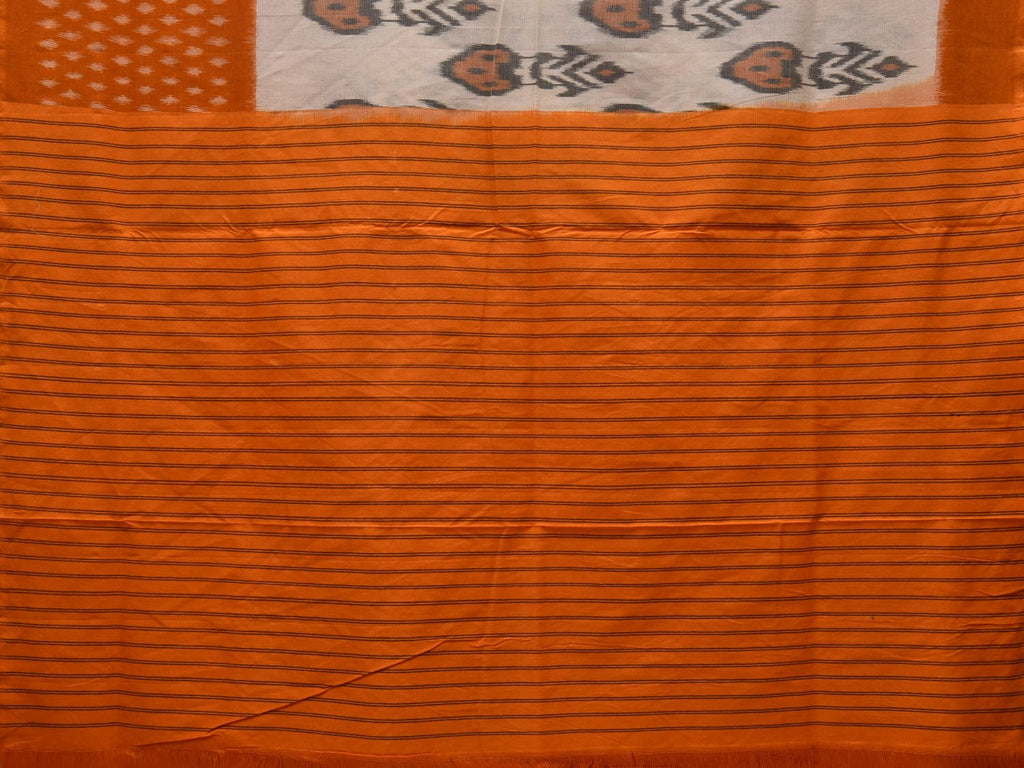 White and Yellow Pochampally Ikat Cotton Handloom Saree with Body Buta Design i0690