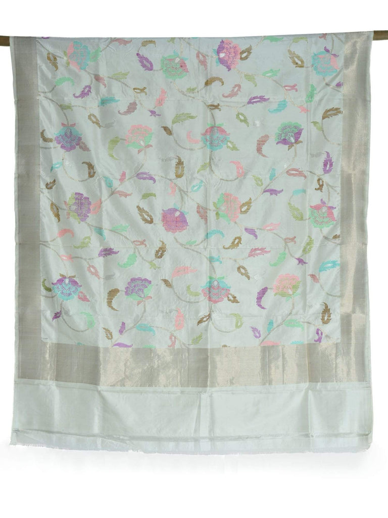 White Banaras Silk Handloom Dupatta with Embroidery Work ds1643