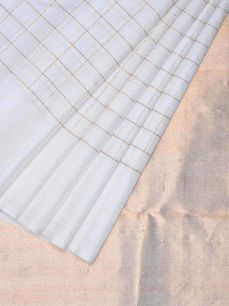 White Kanchipuram Silk Handloom Saree with Checks Design K0351