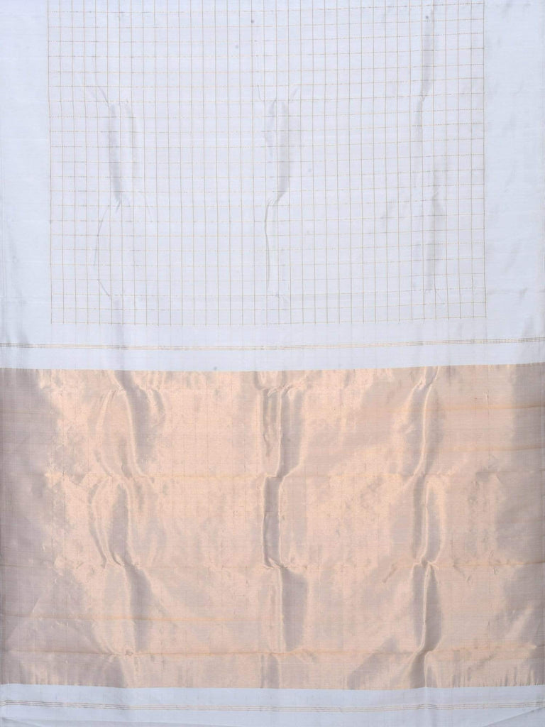 White Kanchipuram Silk Handloom Saree with Checks Design K0351