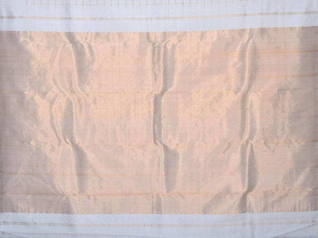 White Kanchipuram Silk Handloom Saree with Checks Design K0351