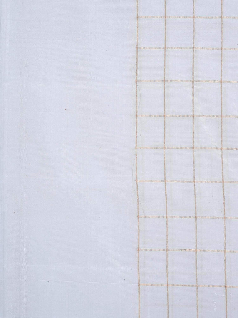 White Kanchipuram Silk Handloom Saree with Checks Design K0351