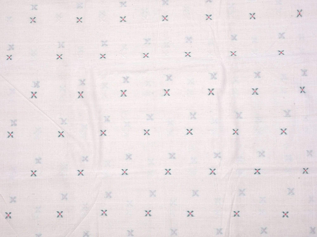 White Khadi Cotton Handloom Fabric With X Buta Design Without Border F0033