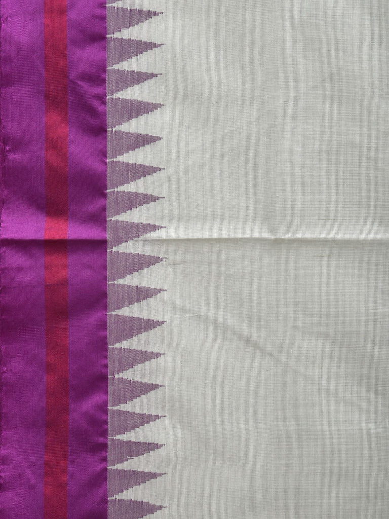White Khadi Cotton Handloom Plain Saree with Temple Border Design kh0557
