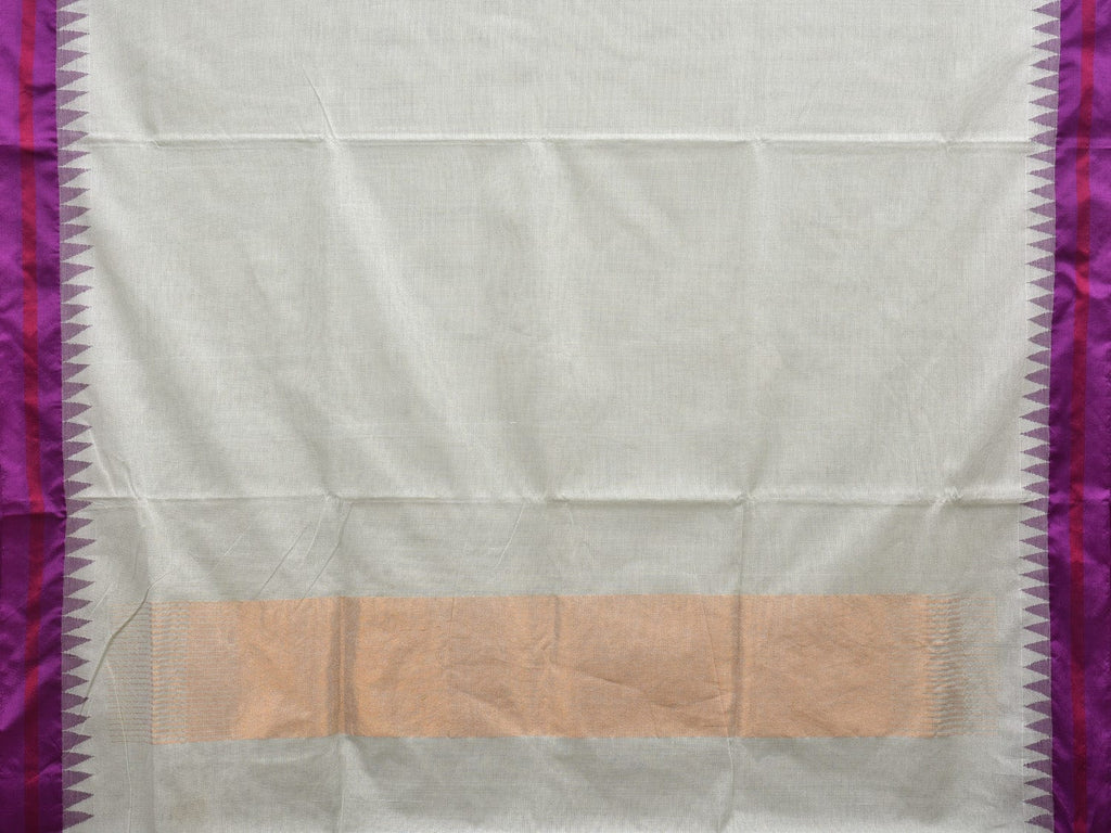 White Khadi Cotton Handloom Plain Saree with Temple Border Design kh0557