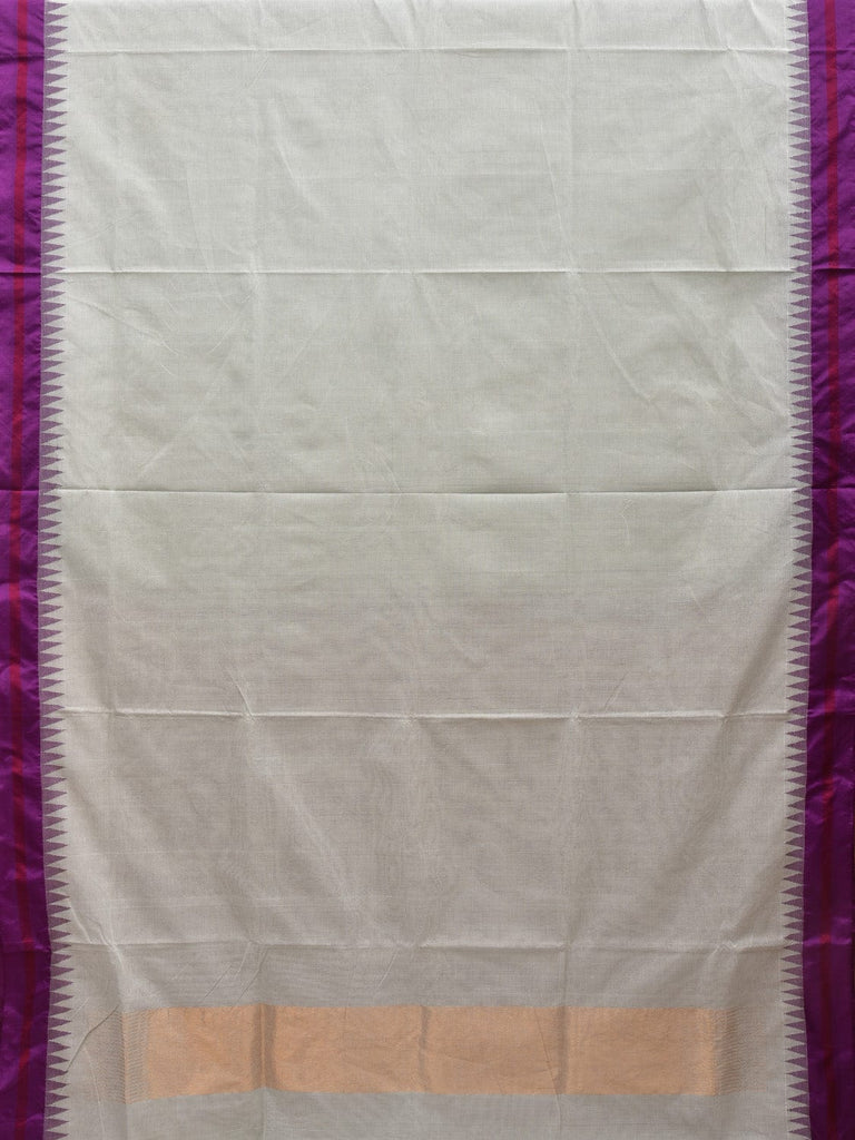 White Khadi Cotton Handloom Plain Saree with Temple Border Design kh0557