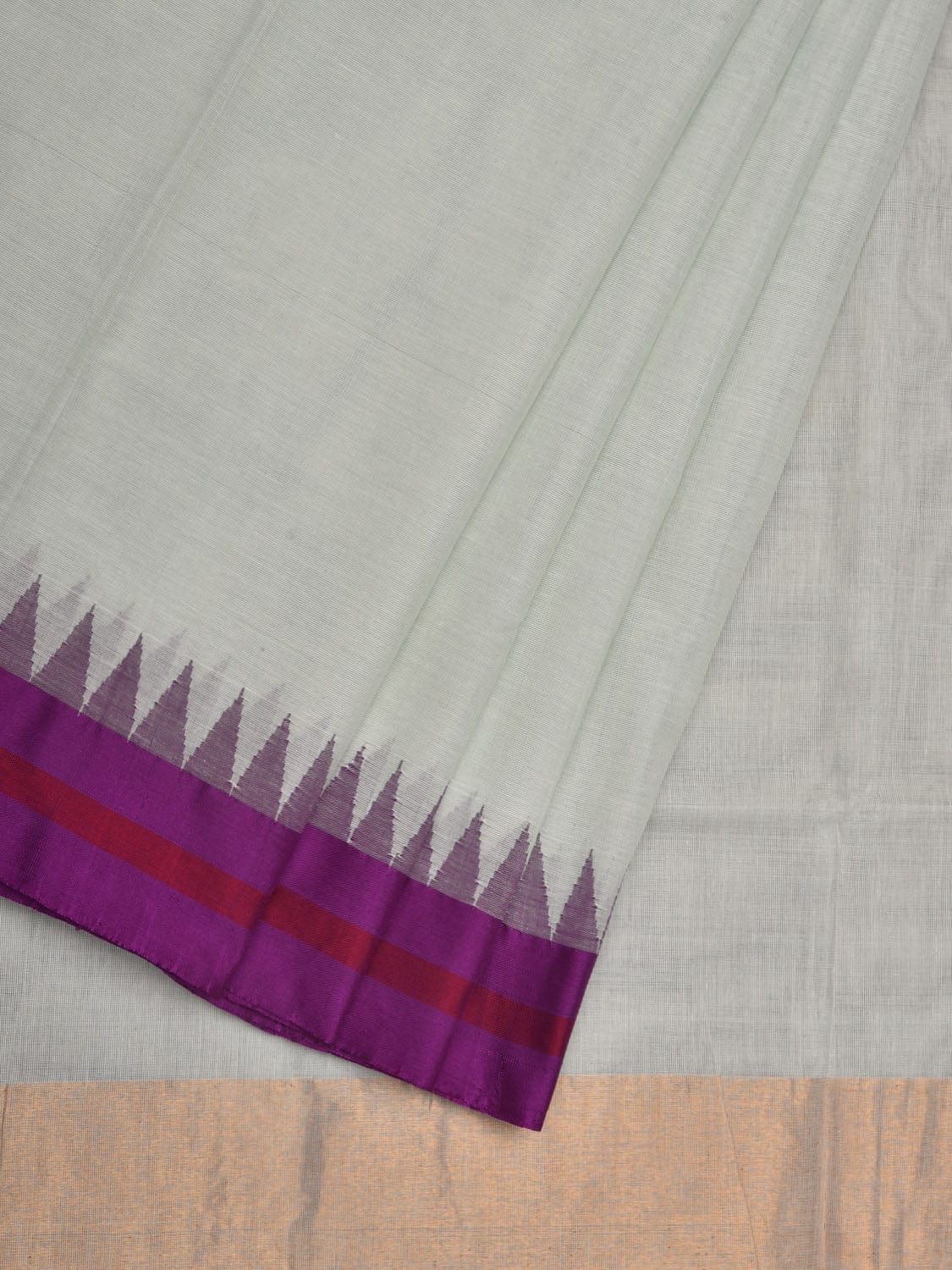 white khadi cotton handloom plain saree with temple border design kh0557 37780241318142