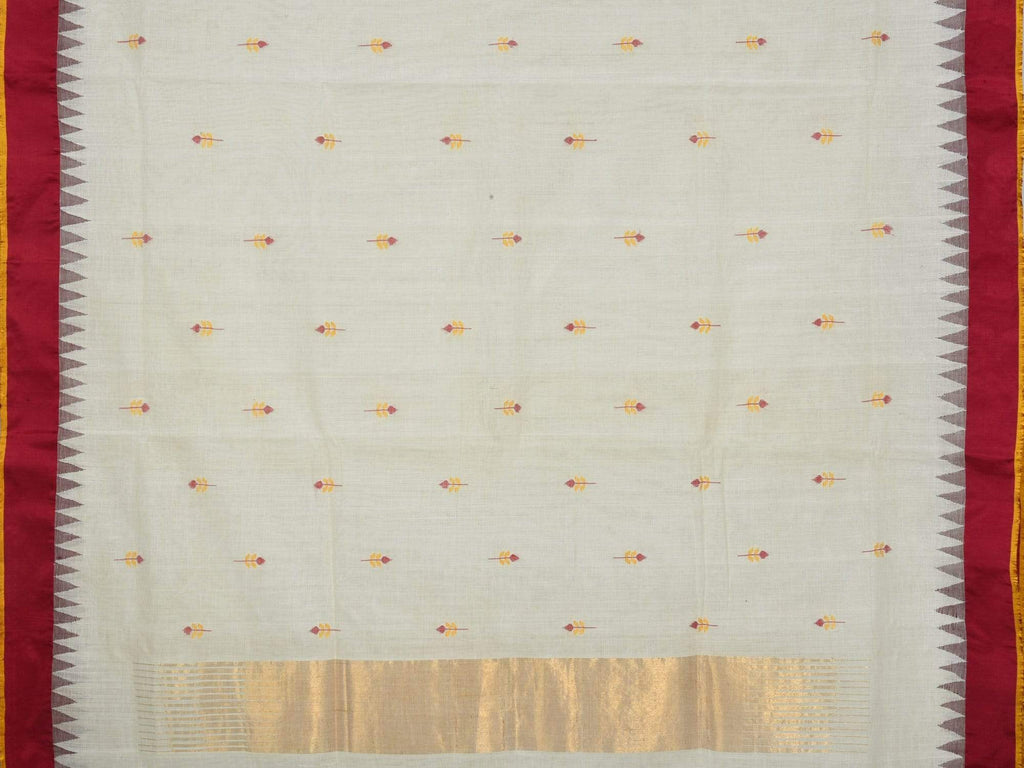White Khadi Cotton Handloom Saree with jamdani Buta and Silk Border Design Kh0433