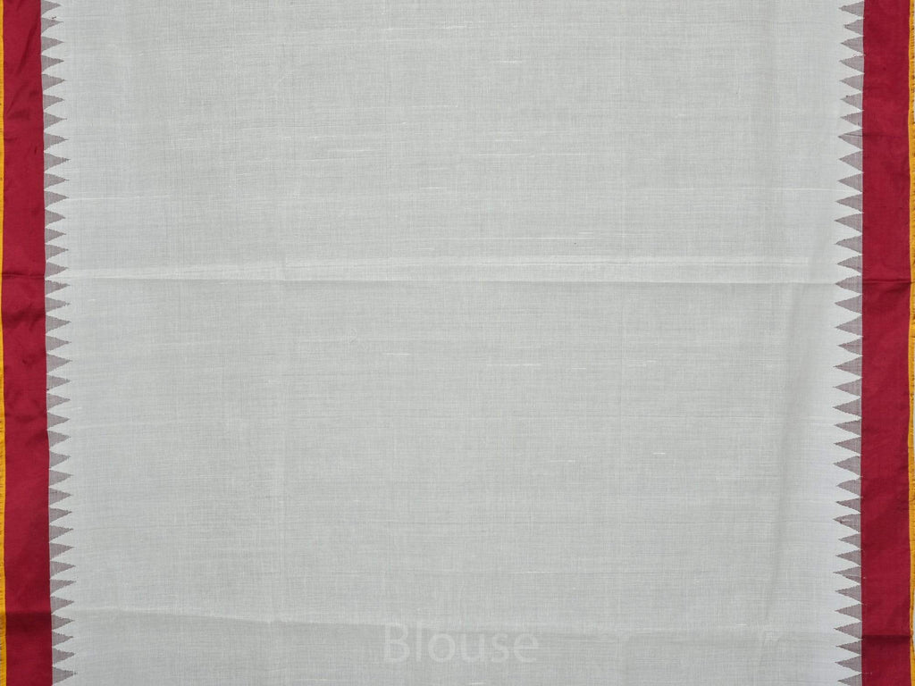 White Khadi Cotton Handloom Saree with jamdani Buta and Silk Border Design Kh0433