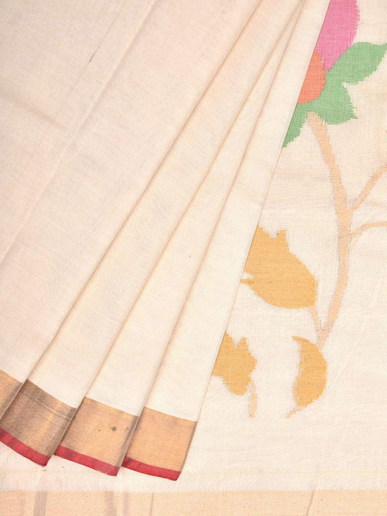 White Khadi Cotton Handloom Saree with Pallu Design kh0491