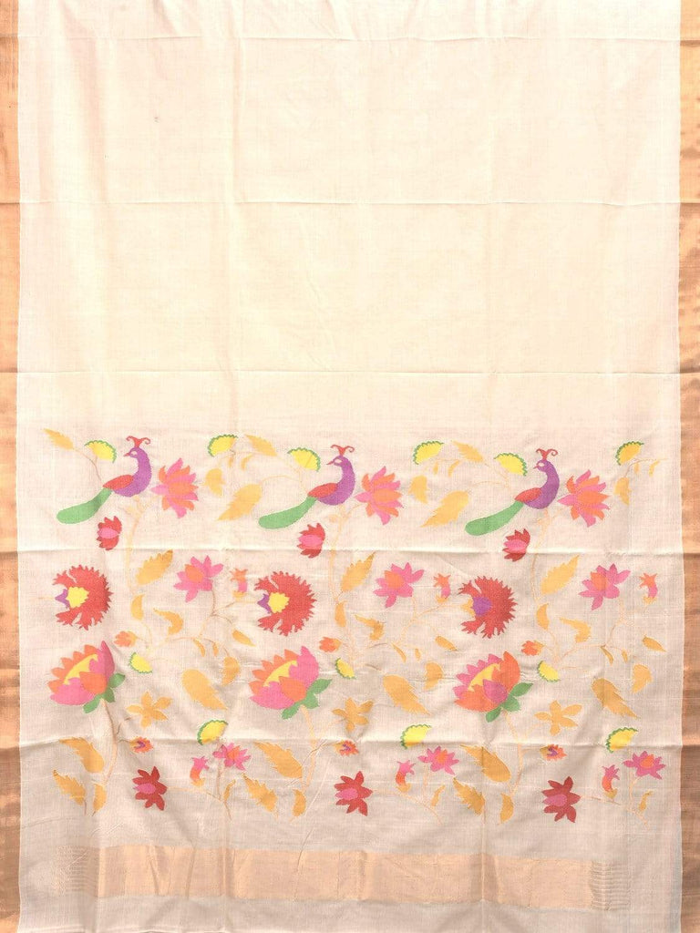 White Khadi Cotton Handloom Saree with Pallu Design kh0491