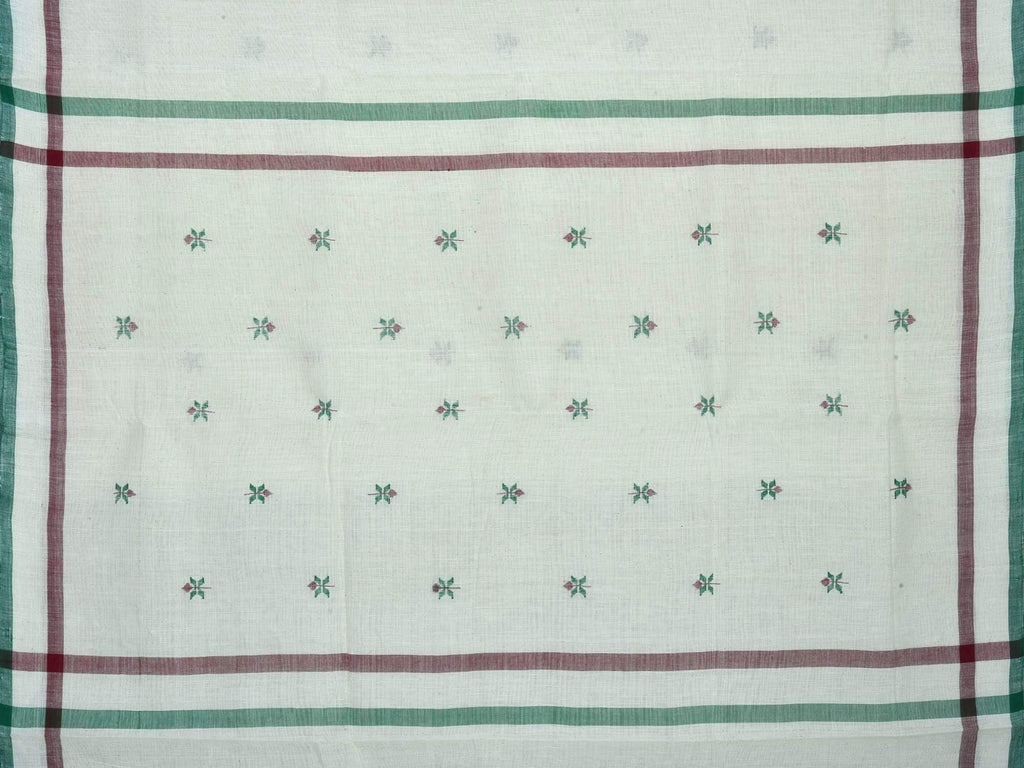 White Khadi Cotton Handloom Saree with Small Jamdani Buta Design kh0351
