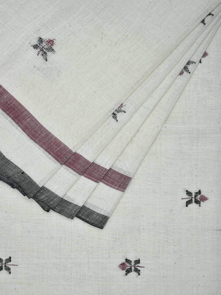 White Khadi Cotton Handloom Saree with Small Jamdani Buta Design kh0353