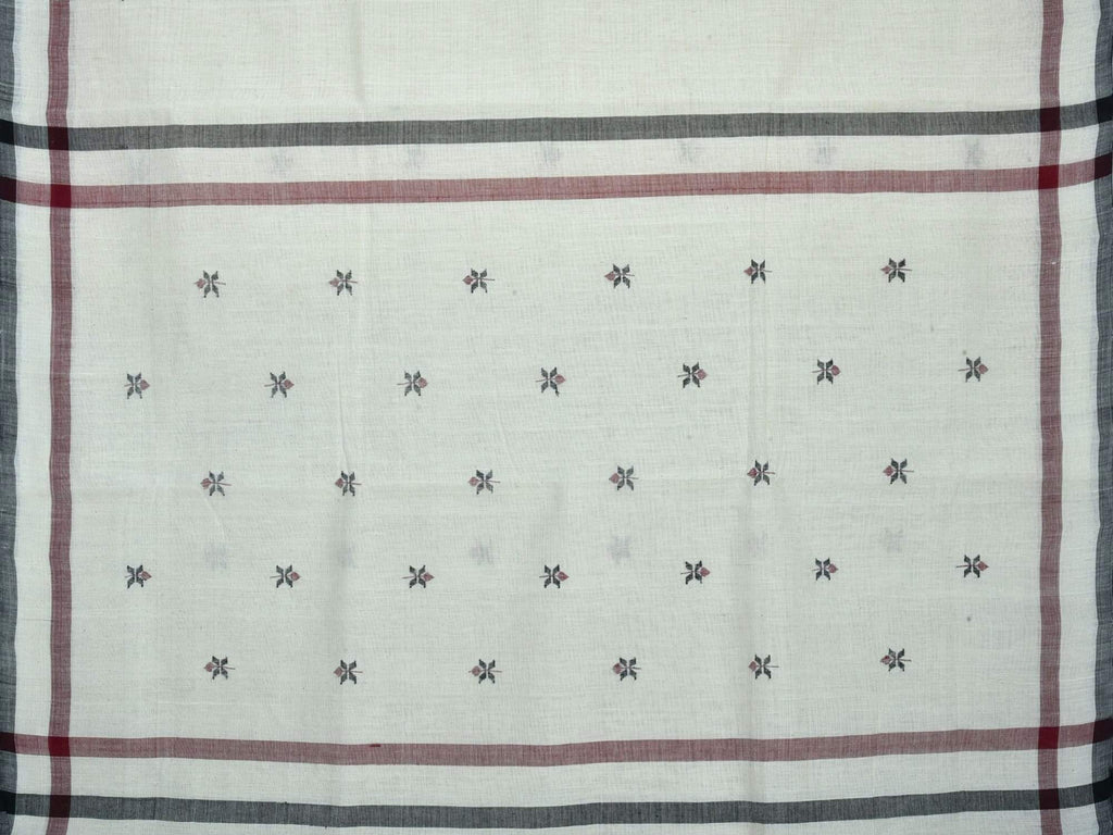 White Khadi Cotton Handloom Saree with Small Jamdani Buta Design kh0353