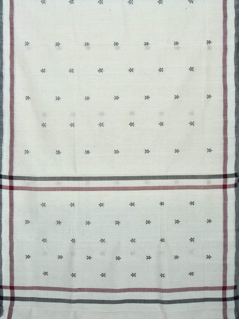 White Khadi Cotton Handloom Saree with Small Jamdani Buta Design kh0353