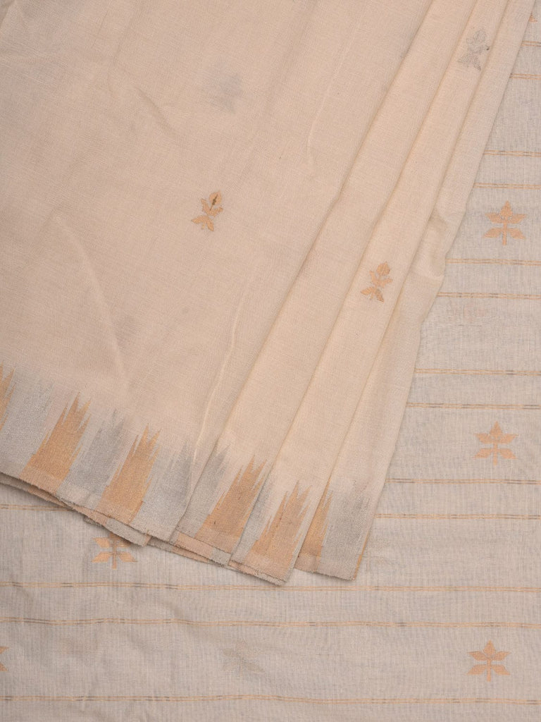 White Khadi Cotton Handloom Saree with Temple Border Design kh0549