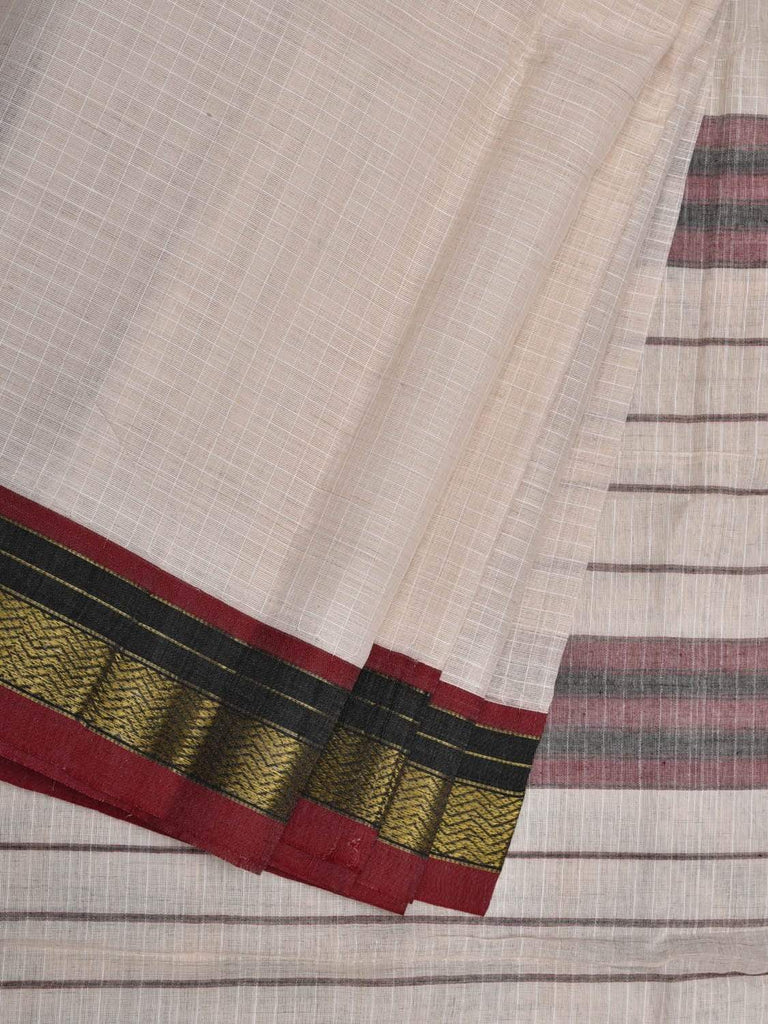 White Narayanpet Cotton Handloom Saree with Checks Design No Blouse np0471