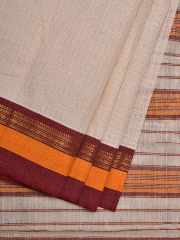 White Narayanpet Cotton Handloom Saree with Checks Design No Blouse np0544