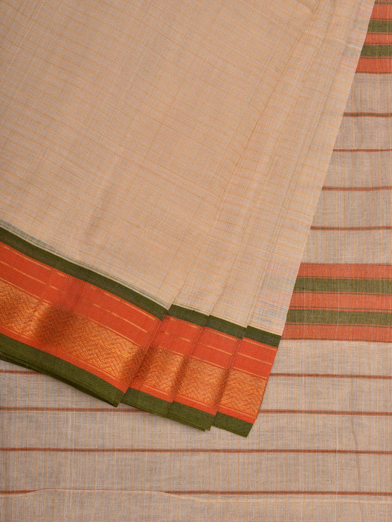 White Narayanpet Cotton Handloom Saree with Checks Design No Blouse np0636