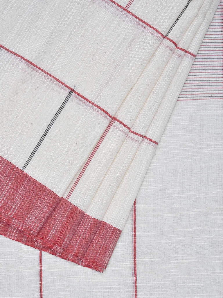 White Organic Cotton Handloom Saree with Bricks Design o0206