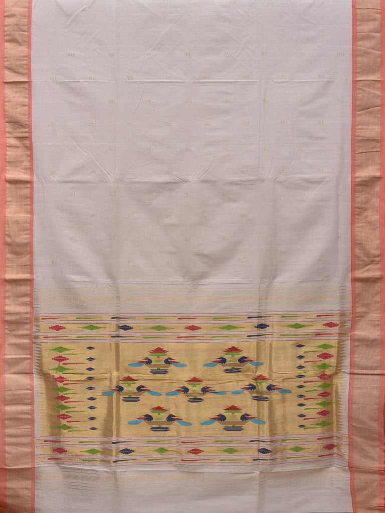 White Paithani Cotton Handloom Saree with Double Pallu Design p0459