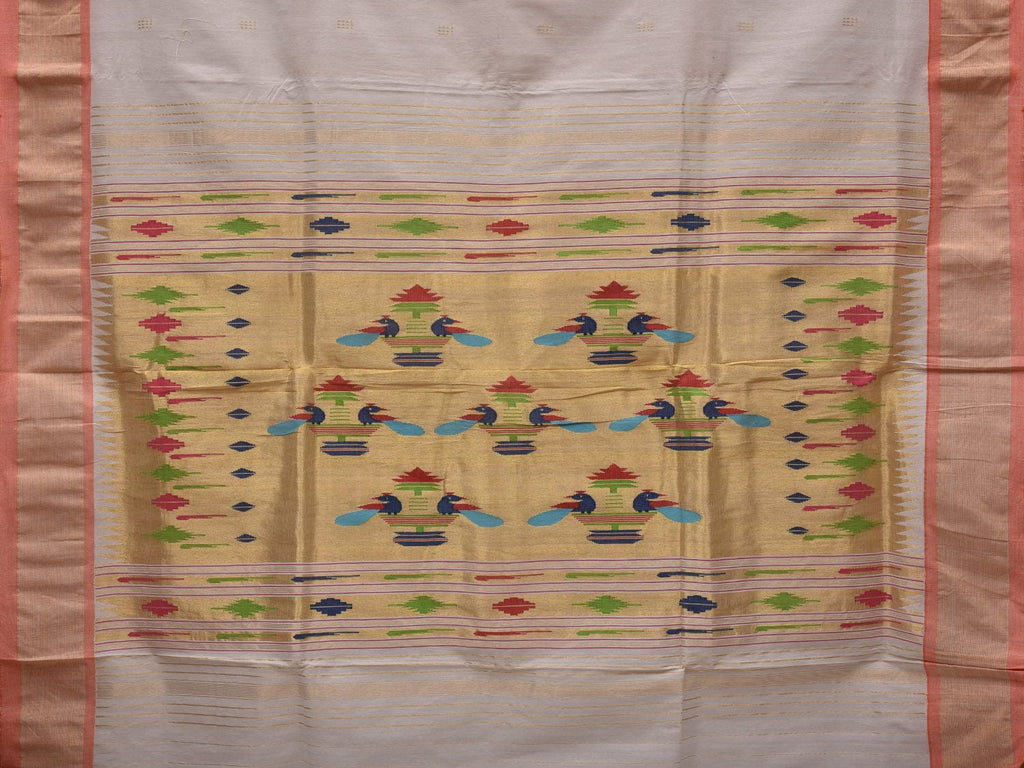 White Paithani Cotton Handloom Saree with Double Pallu Design p0459