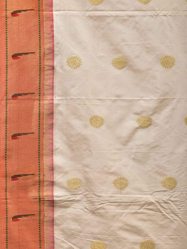 White Paithani Silk Handloom Saree with Muniya Border Design p0379