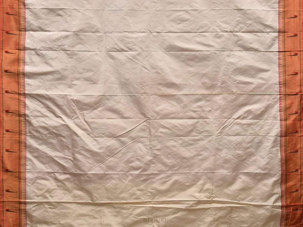 White Paithani Silk Handloom Saree with Muniya Border Design p0379
