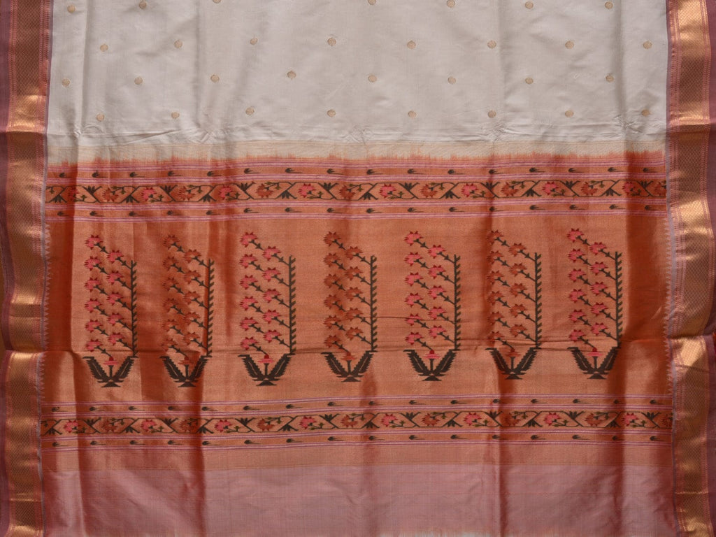 White Paithani Silk Handloom Saree with Special Pallu Design p0465