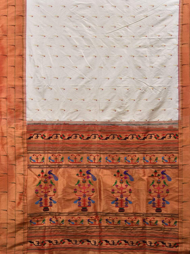White Paithani Silk Handloom Saree with Triple Muniya Border Saree p0369