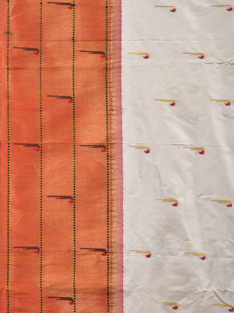 White Paithani Silk Handloom Saree with Triple Muniya Border Saree p0369