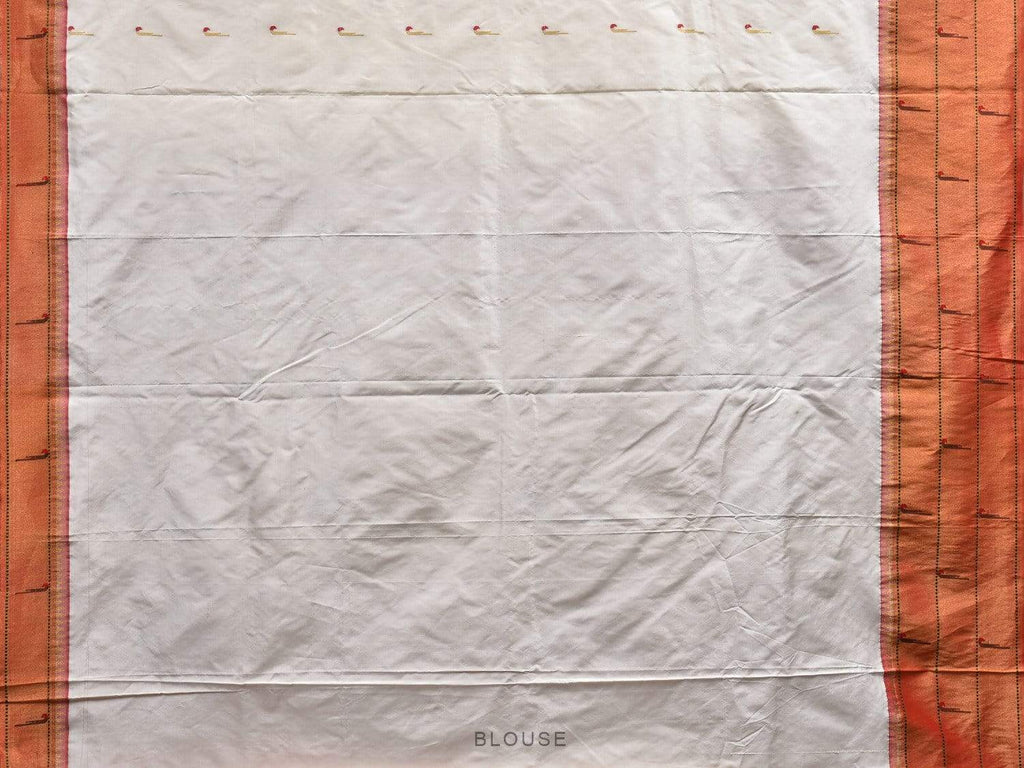 White Paithani Silk Handloom Saree with Triple Muniya Border Saree p0369