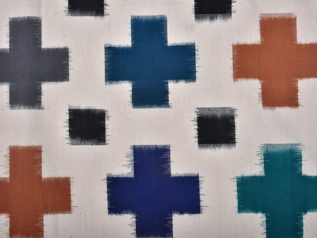 White Pochampally Ikat Cotton Handloom Bedsheet with Plus Buta Design 90 x 108 Inches No Pillow Covers bd0058