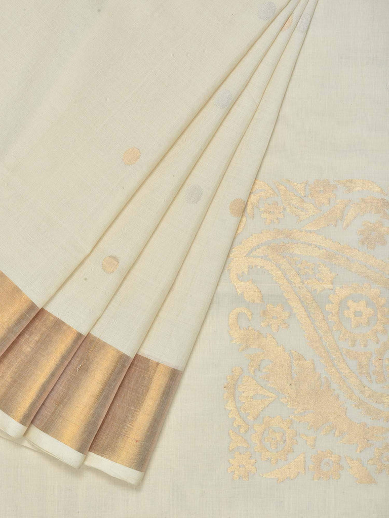 White Uppada Cotton Handloom Saree with Corner Mango Design u1541