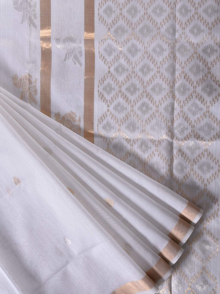 White Uppada Cotton Silk Handloom Saree with Hamsa and Grill Pallu Design U1298