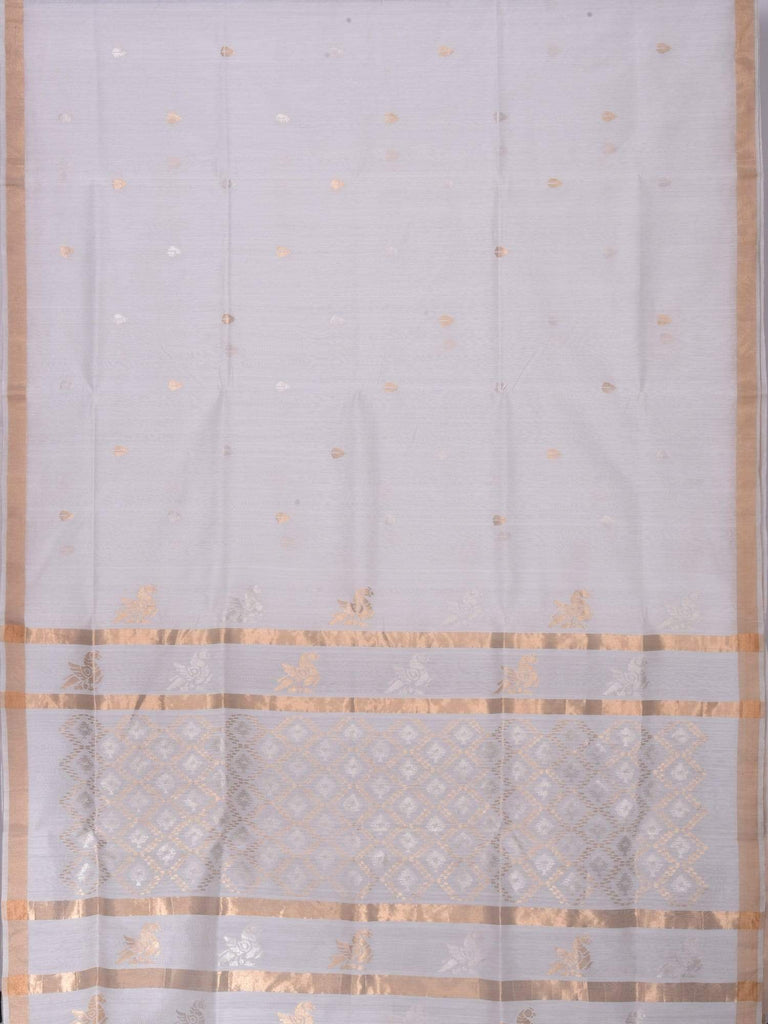 White Uppada Cotton Silk Handloom Saree with Hamsa and Grill Pallu Design U1298