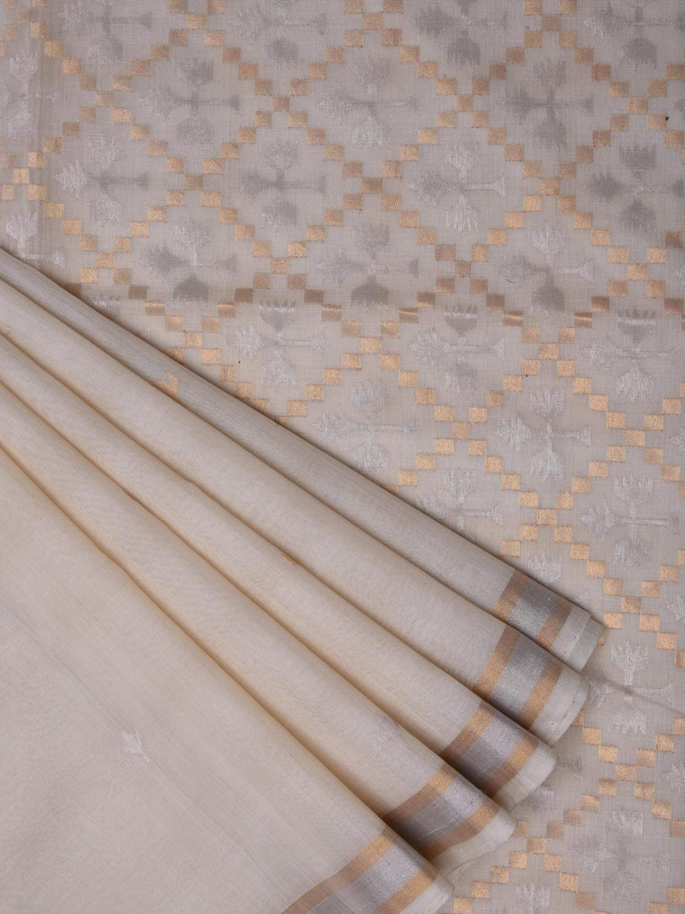 White Uppada Kora Silk Handloom Sare with Jamdani Pallu Design u1284