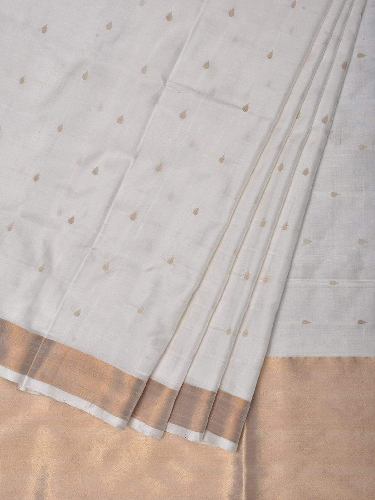 White Uppada Silk Handloom Saree with Small Deep Buta Design u1787
