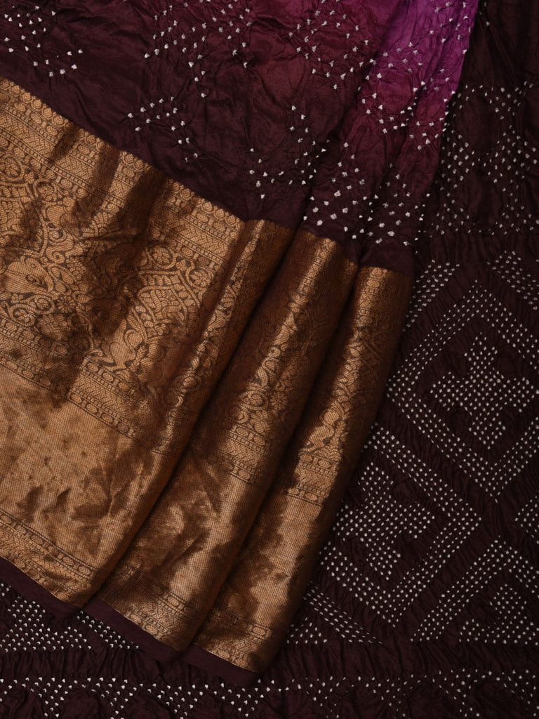 Wine Bandhani Kanchipuram Silk Handloom Saree with Border Design bn0385