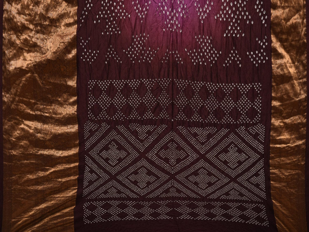 Wine Bandhani Kanchipuram Silk Handloom Saree with Border Design bn0385
