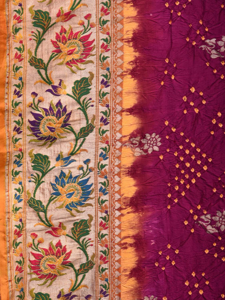 Wine Bandhani Paithani Silk Handloom Saree with Lotus Border and Pallu Design bn0472